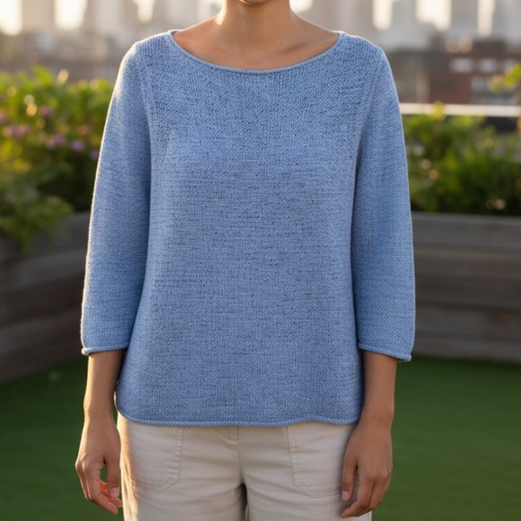 CALVIN KLEIN coastal blue beachy loose knit ballet neck sweater size XL - Picture 1 of 5